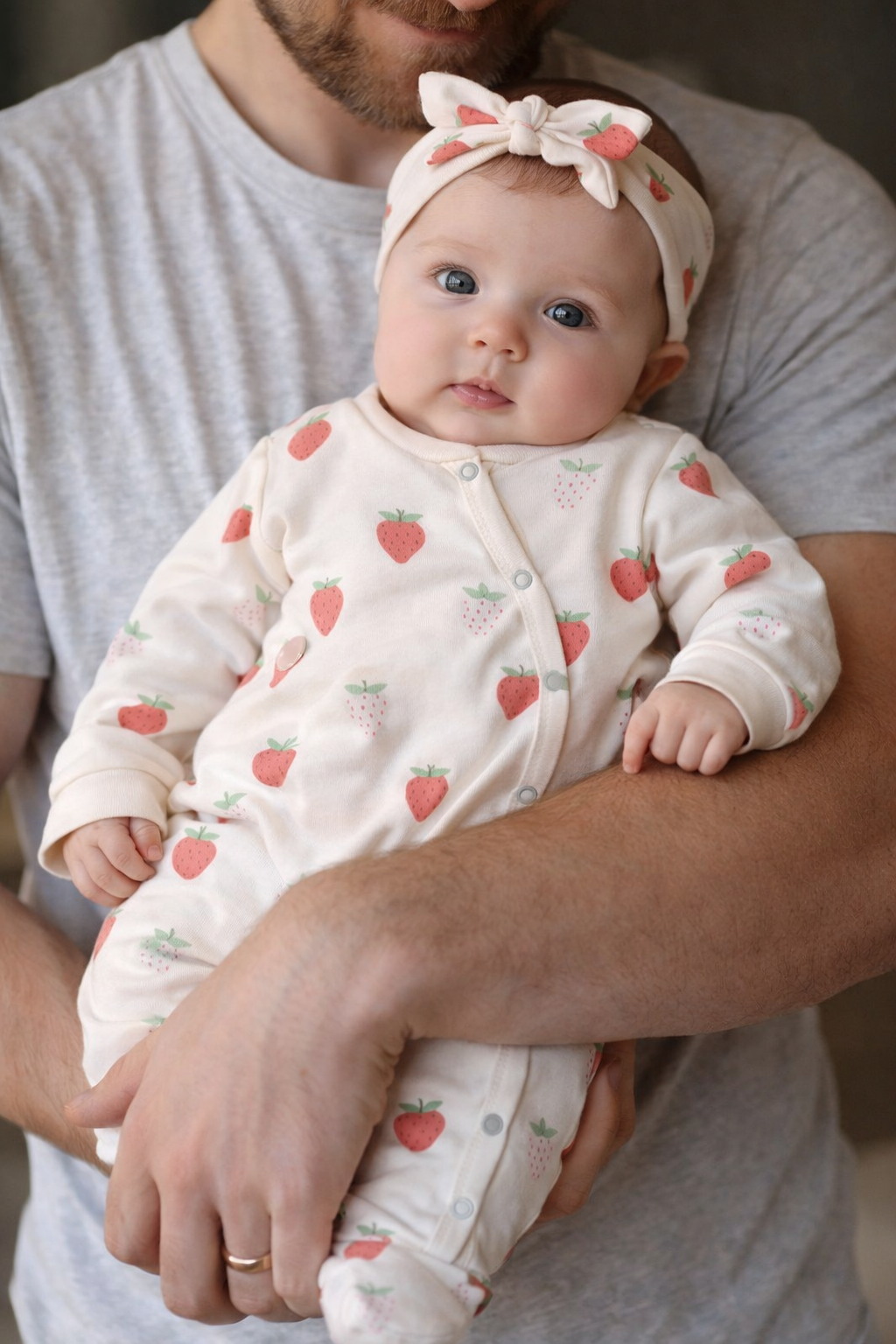 Pyjama avec bandeau bébé fille fraises 100% coton taille de 0 à 6 mois ref 3 ALL FOR KIDS