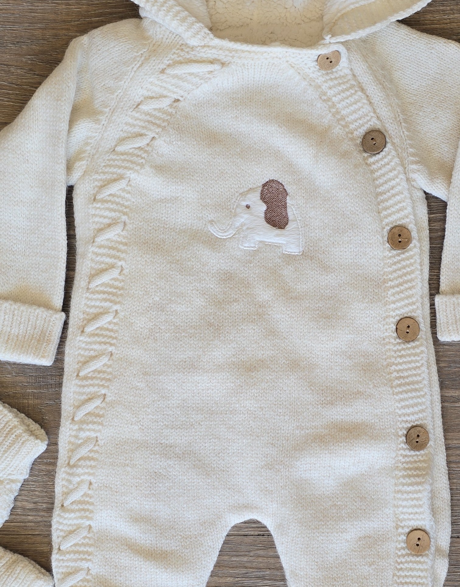 Combinaison Unisexe éléphant bébé hiver avec capuche moufles et chaussettes 100% laine et coton  ref 710 ALL FOR KIDS