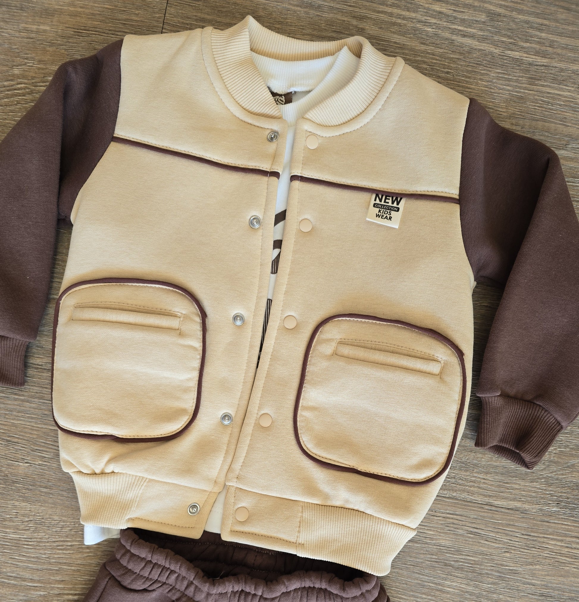 Ensemble garçon rembourré marron beige taille de 2 à 5 ans ref 5383 ALL FOR KIDS