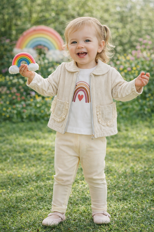 Ensemble bébé fille crème 3 pièces 100 % coton taille de 6 à 12 mois ref 2551