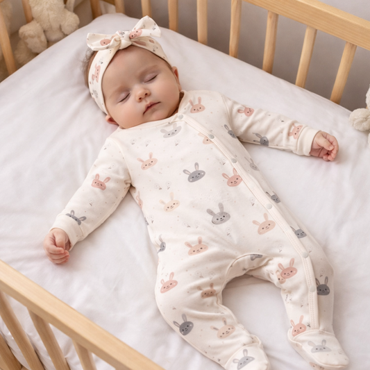 Pyjama bébé fille lapins avec bandeau taille de 0 à 6 mois 100% coton ref 4       1025 ALL FOR KIDS