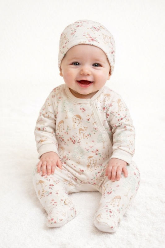 Pyjama bébé fille et bonnet assorti taille de 0 à 6 mois 100% coton ref 3124