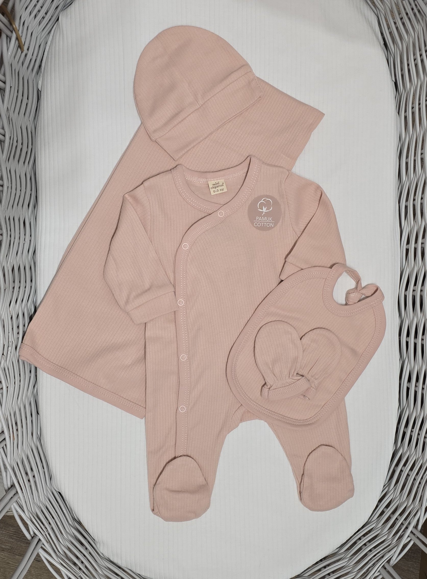 Kit naissance 5 pièces taille 0 mois 100% coton rose ref 4204 ALL FOR KIDS