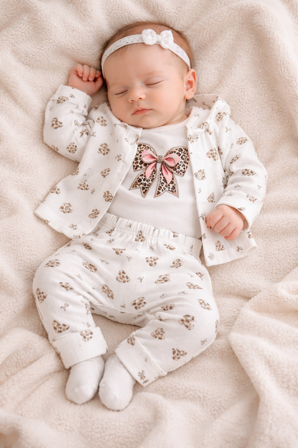 Ensemble bébé fille 3 pièces léopard taille de 0 à 9 mois 100% coton ref 0119