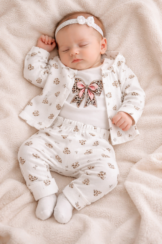 Ensemble bébé fille 3 pièces léopard taille de 0 à 9 mois 100% coton ref 0119