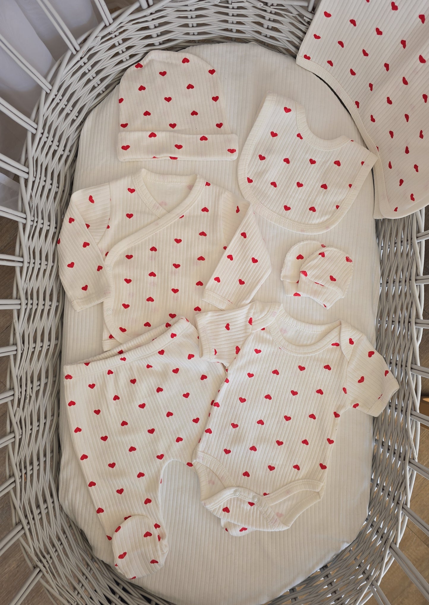 Kit naissance cœur 7 pièces blanc 100% coton ref 33 ALL FOR KIDS