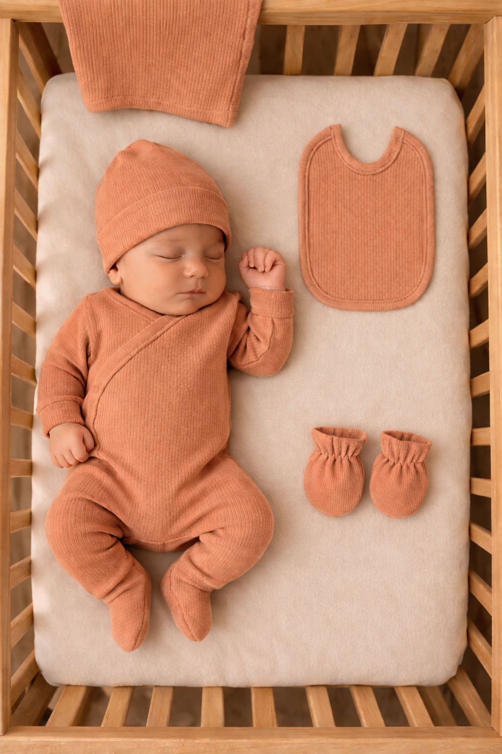 Kit naissance 5 pièces taille 0 mois 100% coton terracotta clair ref 4205 ALL FOR KIDS