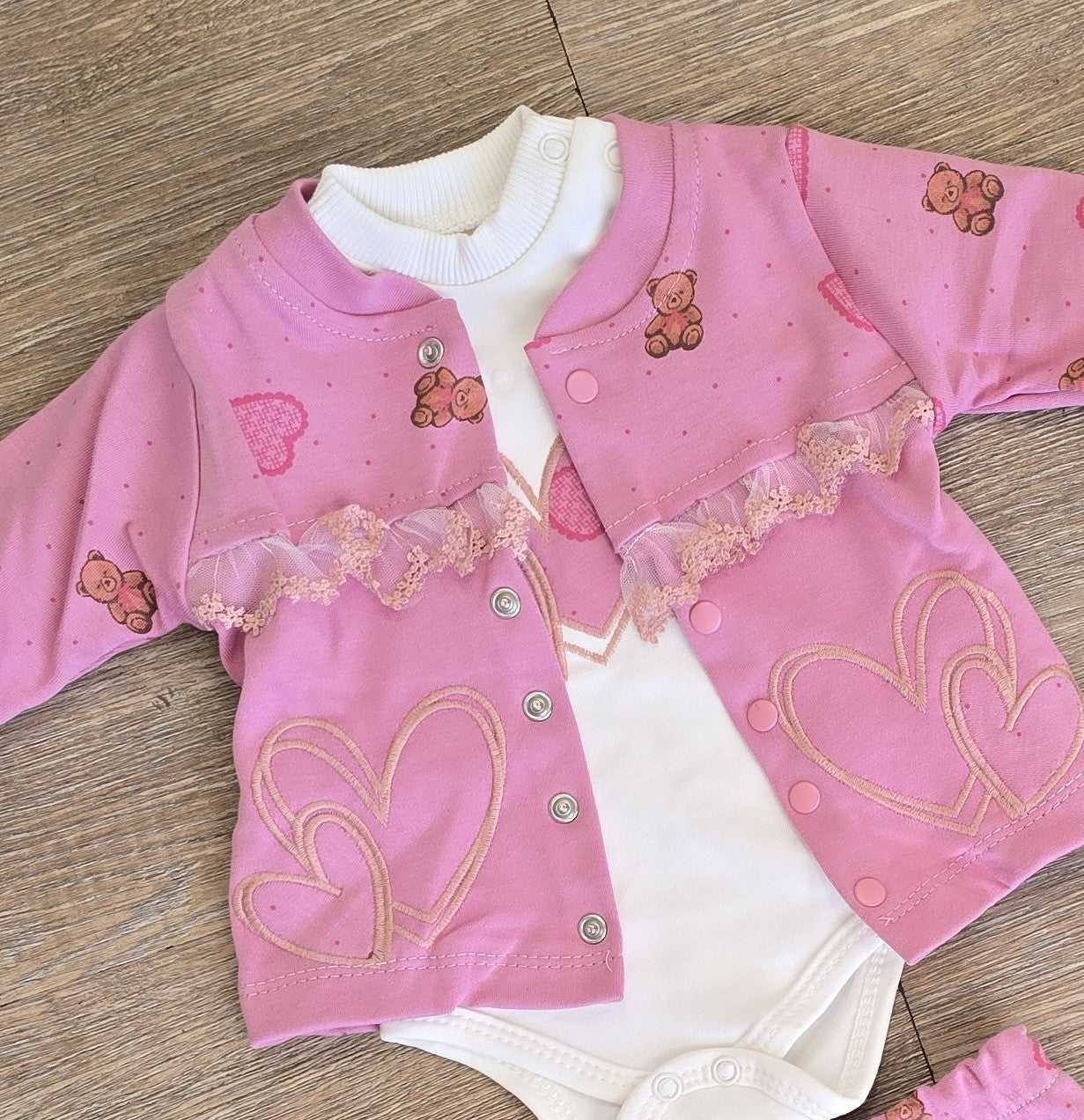 Ensemble bébé fille rose 3 pièces 100 % coton taille de 3 à 12 mois ALL FOR KIDS
