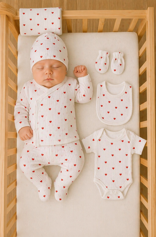 Kit naissance cœur 7 pièces beige 100% coton ref 33 ALL FOR KIDS