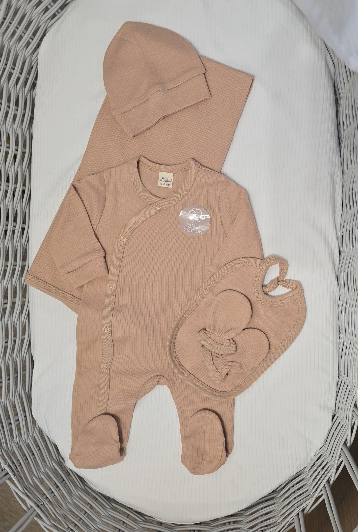 Kit naissance 5 pièces taille 0 mois 100% coton terracotta clair ref 4205 ALL FOR KIDS