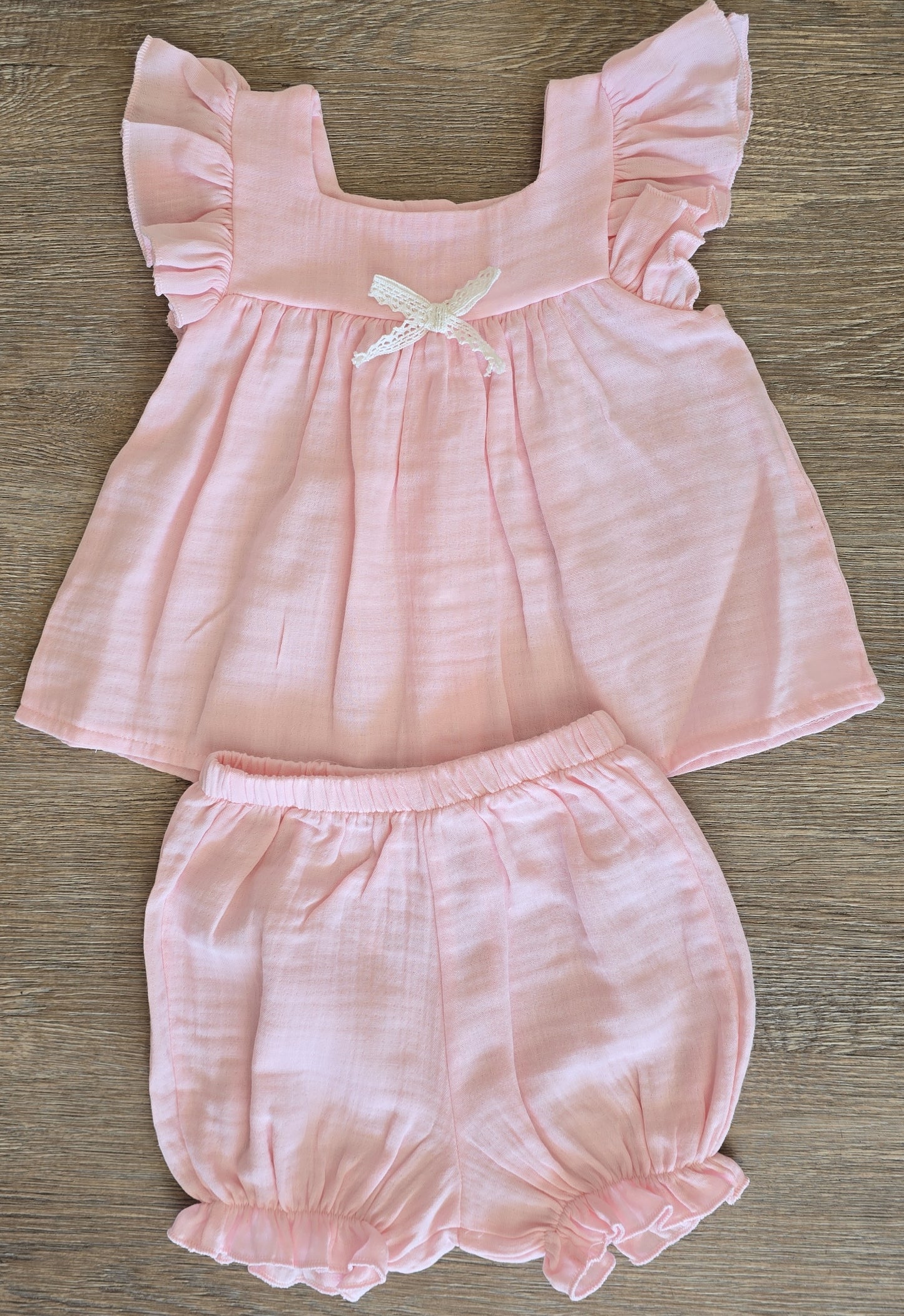 Ensemple bébé fille rose en gaze de coton taille de 6 à 18 mois ref 7019 ALL FOR KIDS