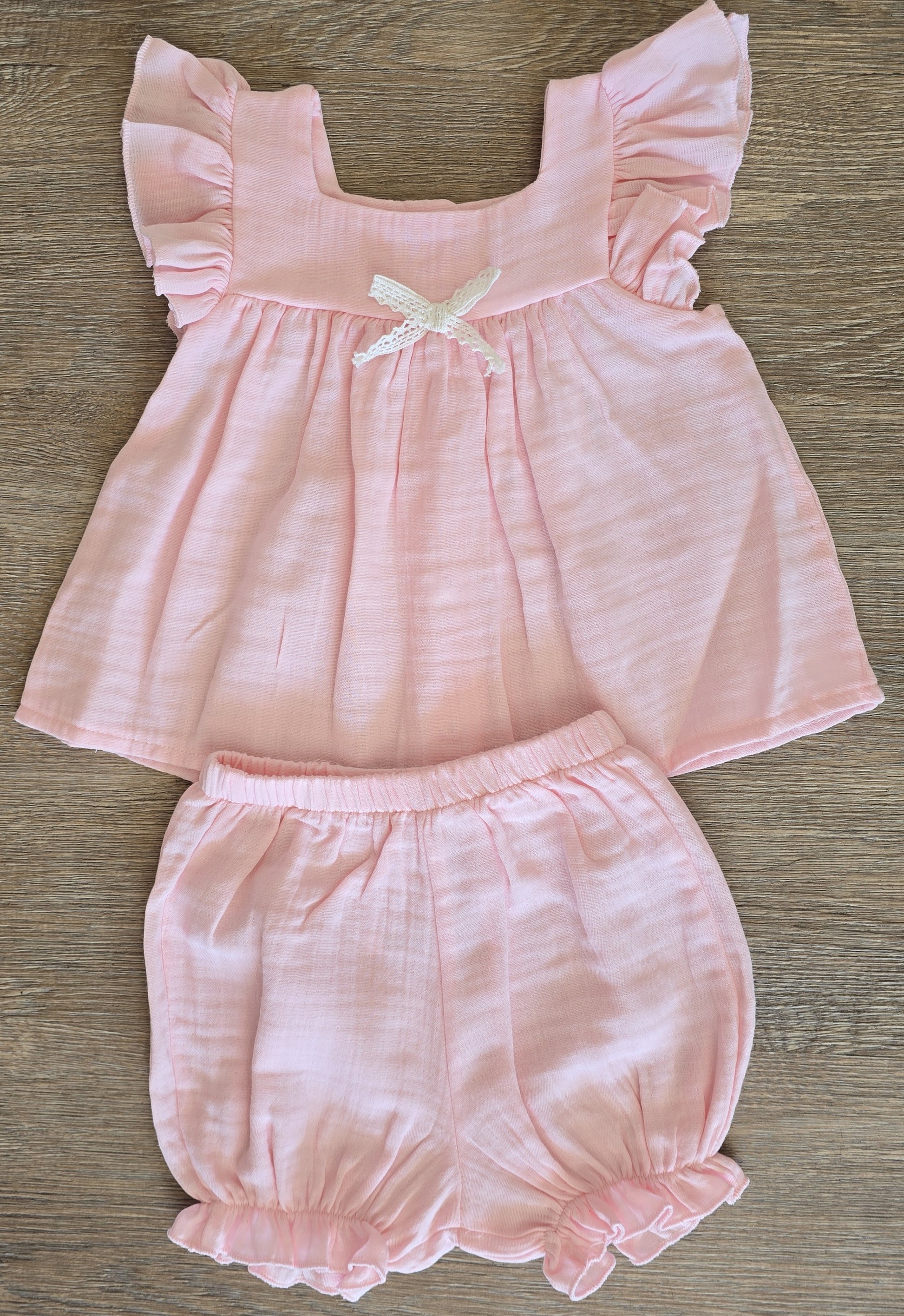 Ensemple bébé fille rose en gaze de coton taille de 6 à 18 mois ref 7019 ALL FOR KIDS