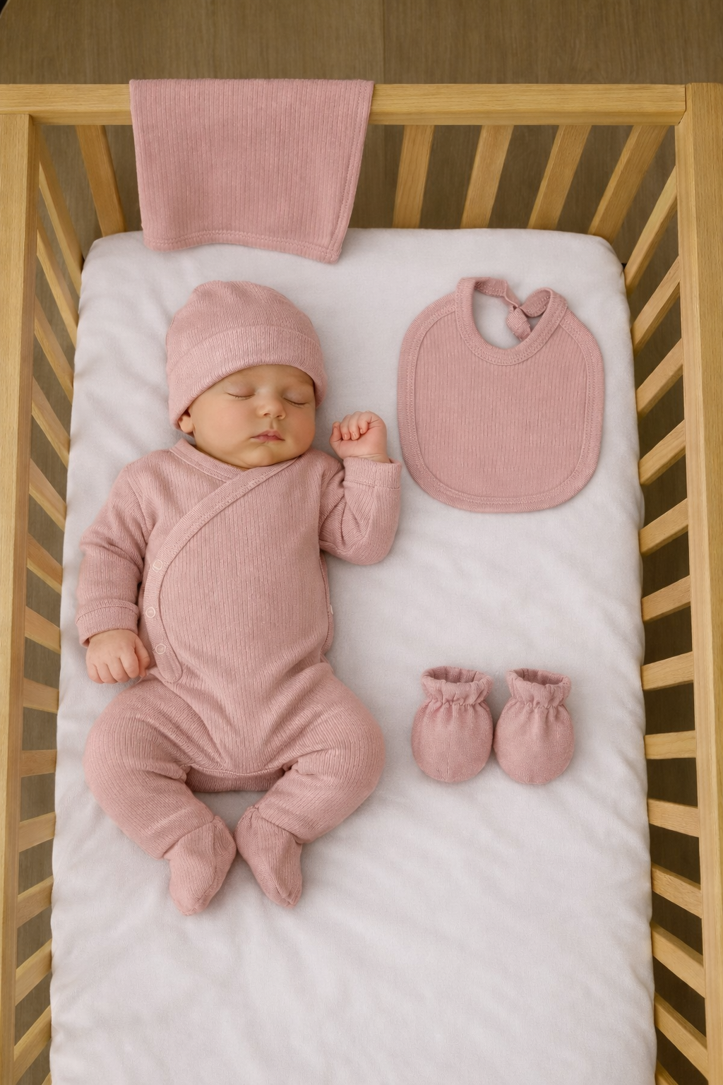 Kit naissance 5 pièces taille 0 mois 100% coton rose ref 4204 ALL FOR KIDS