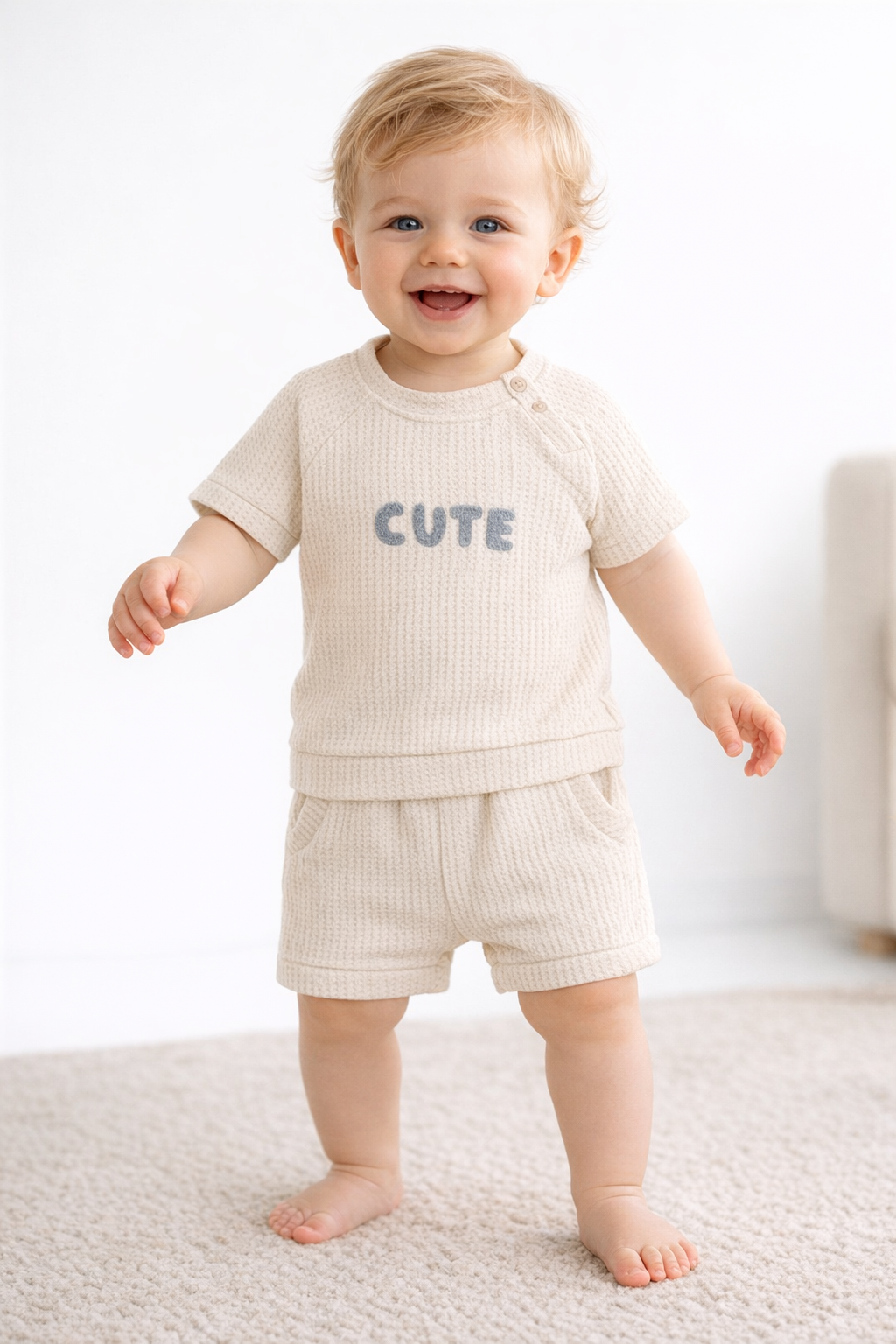 Ensemble bébé garçon coton 2 pièces beige cute taille de 3 à 9 mois ref 29 ALL FOR KIDS