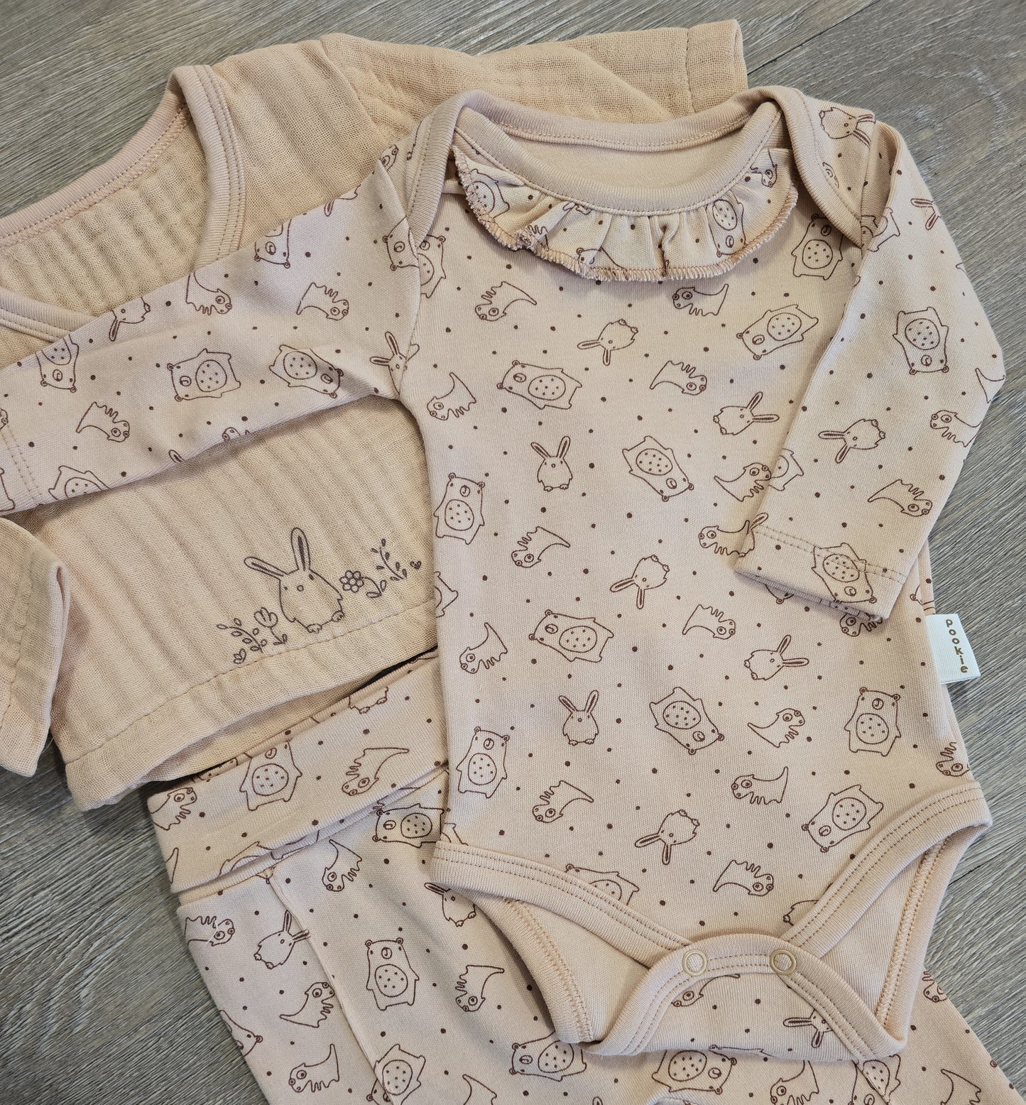 Ensemble bébé fille 3 pièces lapin rose 100% coton taille de 0 à 6 mois ref 3117 ALL FOR KIDS