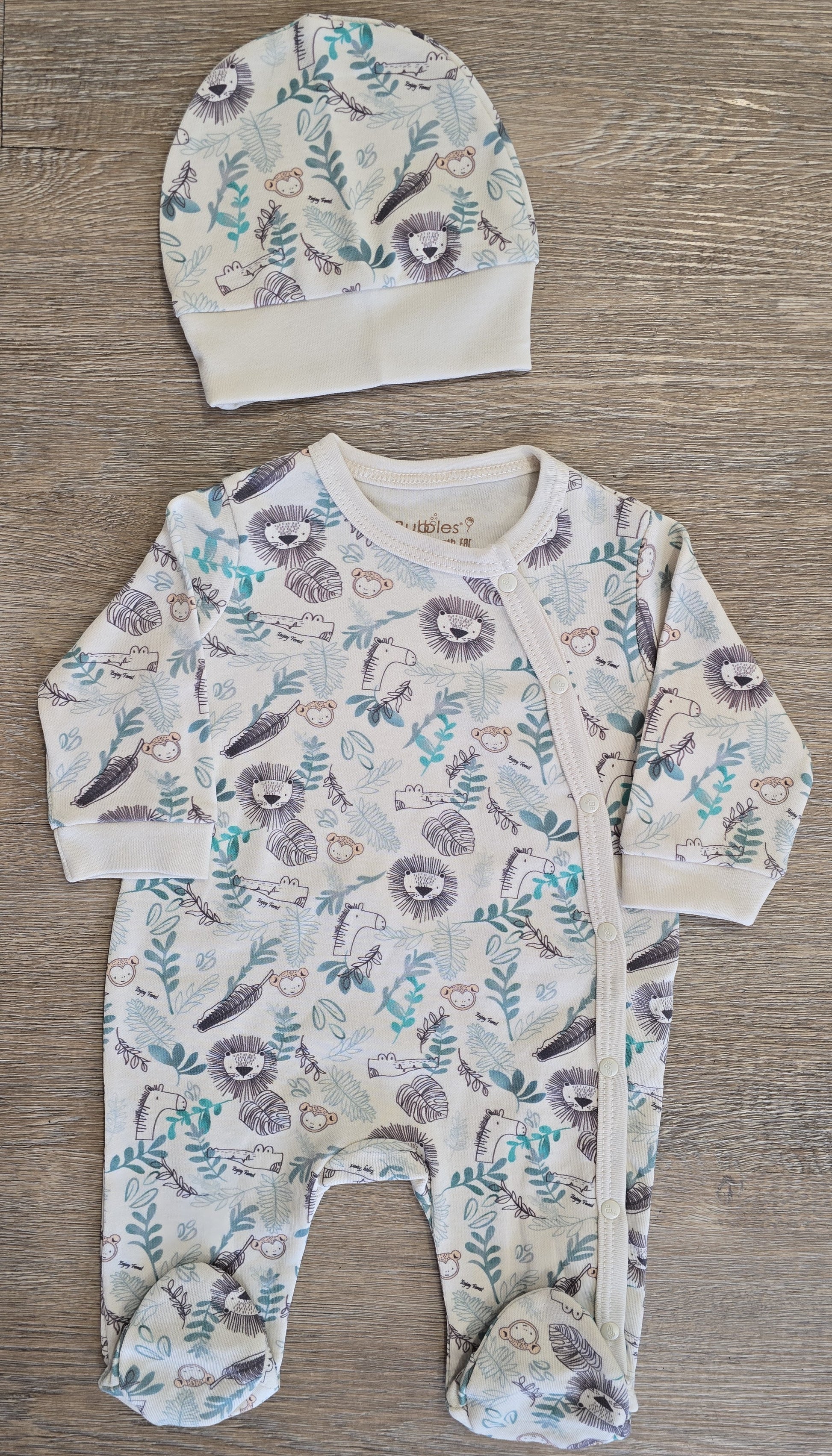 Pyjama bébé jungle avec bonnet taille de 0 à 6 mois 100% coton ref 3119 ALL FOR KIDS