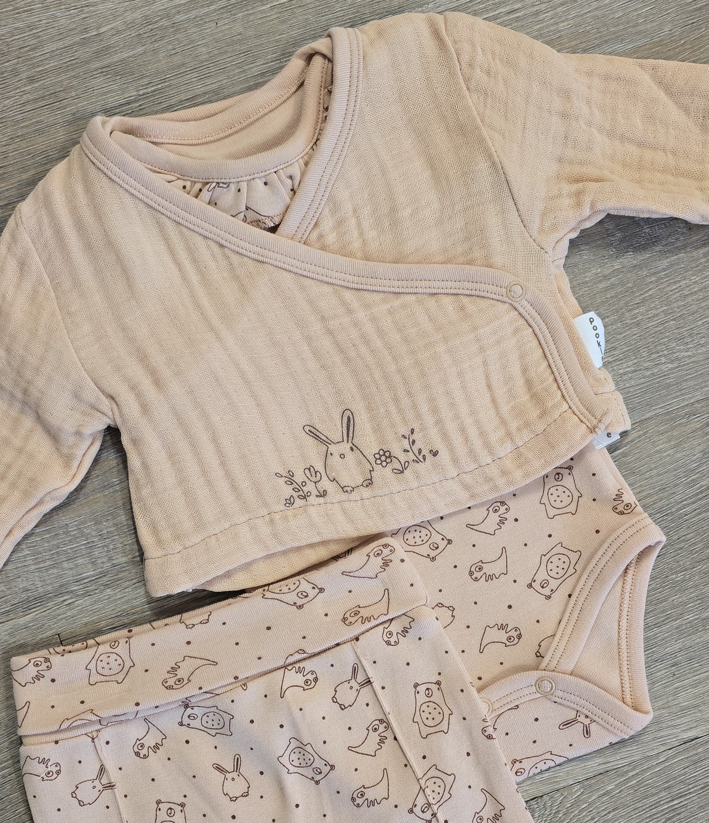 Ensemble bébé fille 3 pièces lapin rose 100% coton taille de 0 à 6 mois ref 3117 ALL FOR KIDS