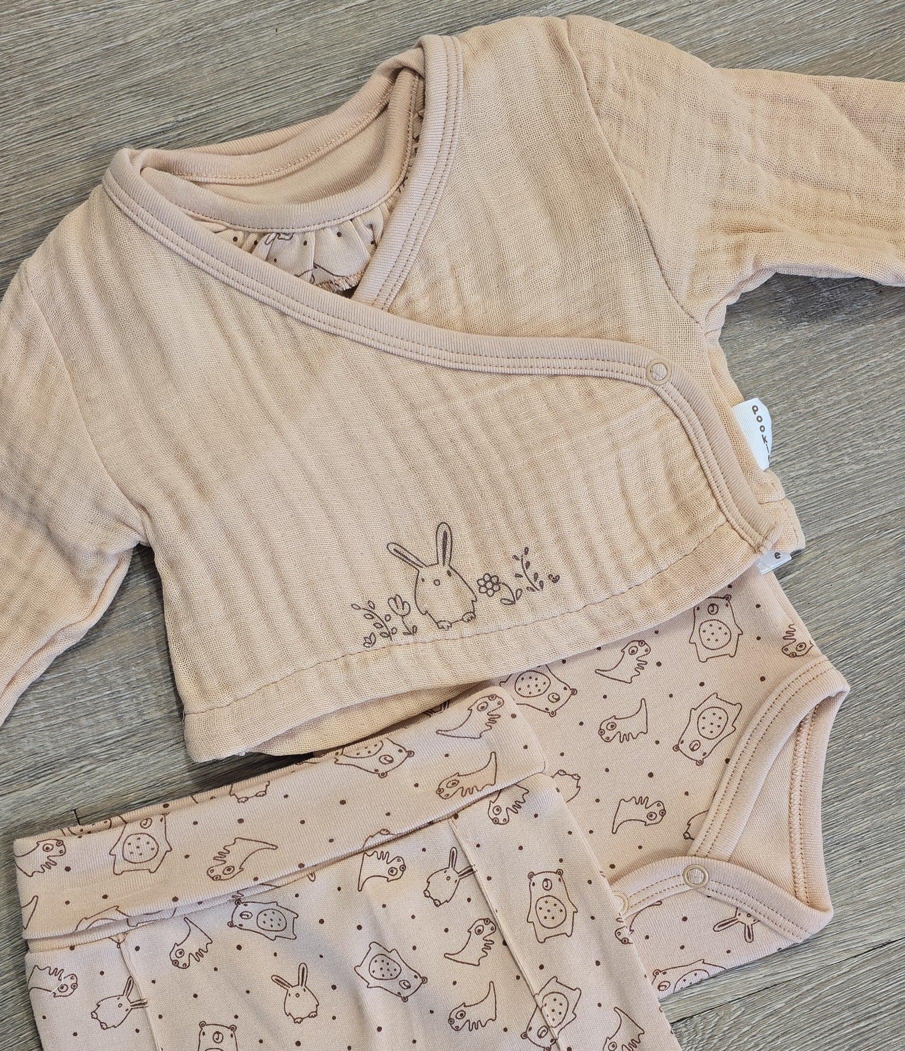 Ensemble bébé fille 3 pièces lapin rose 100% coton taille de 0 à 6 mois ref 3117 ALL FOR KIDS