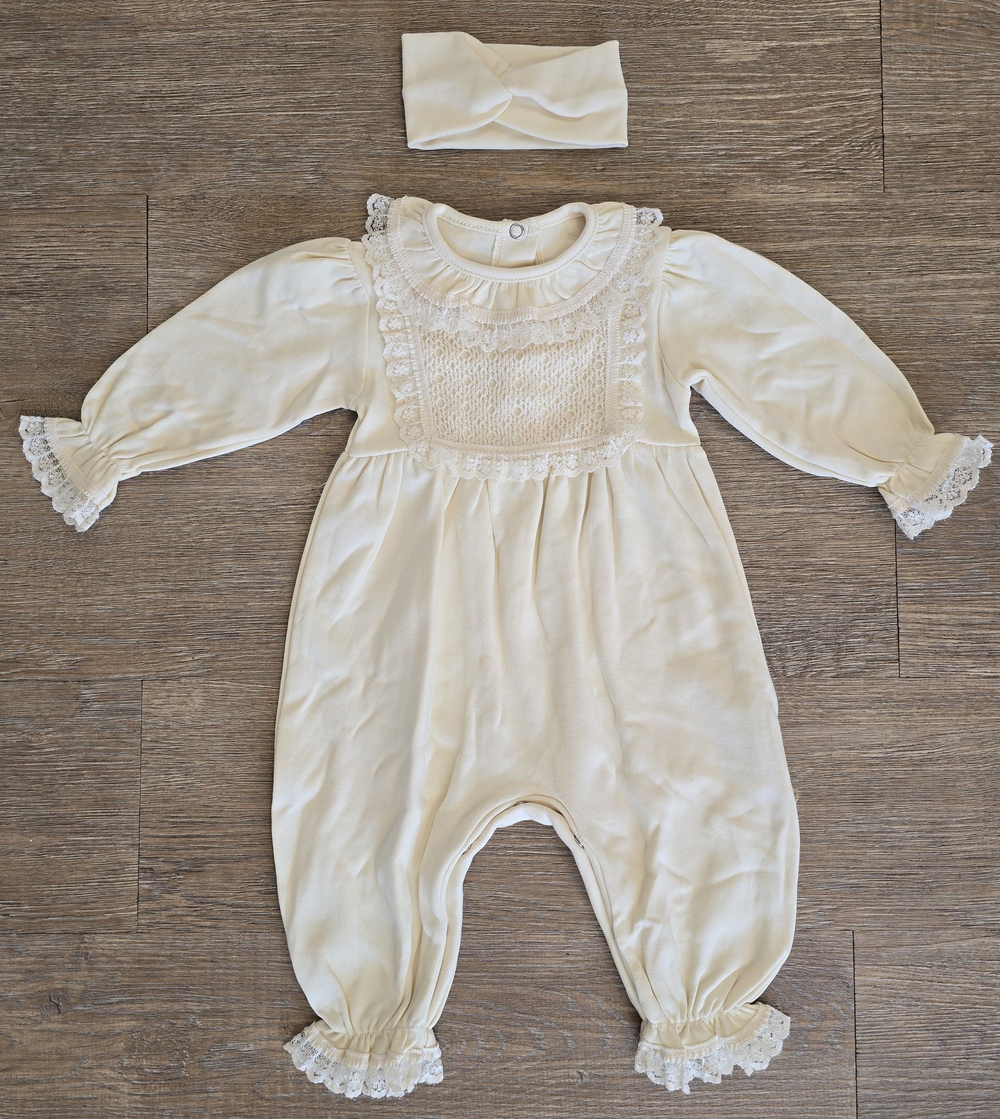 Combinaison bébé fille à dentelle avec bandeau assorti taille de 0 à 6 mois ref 41 ALL FOR KIDS