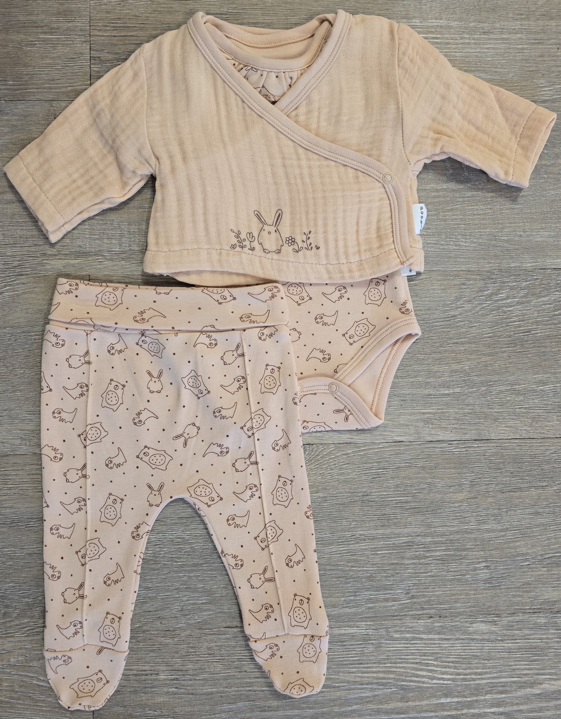 Ensemble bébé fille 3 pièces lapin rose 100% coton taille de 0 à 6 mois ref 3117 ALL FOR KIDS