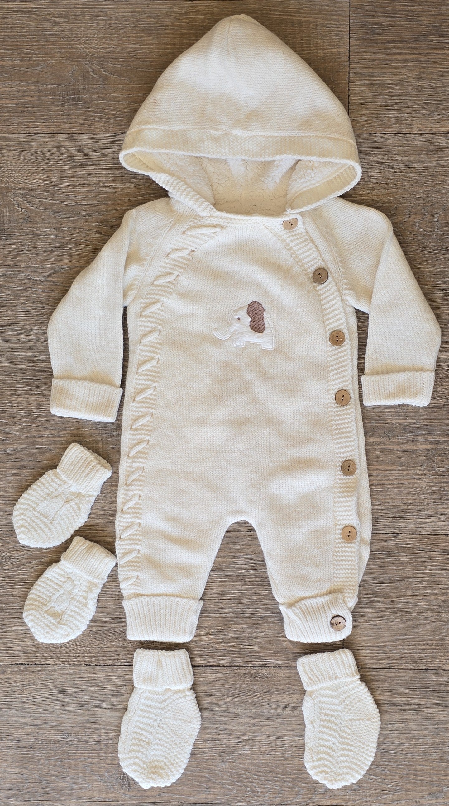 Combinaison Unisexe éléphant bébé hiver avec capuche moufles et chaussettes 100% laine et coton  ref 710 ALL FOR KIDS