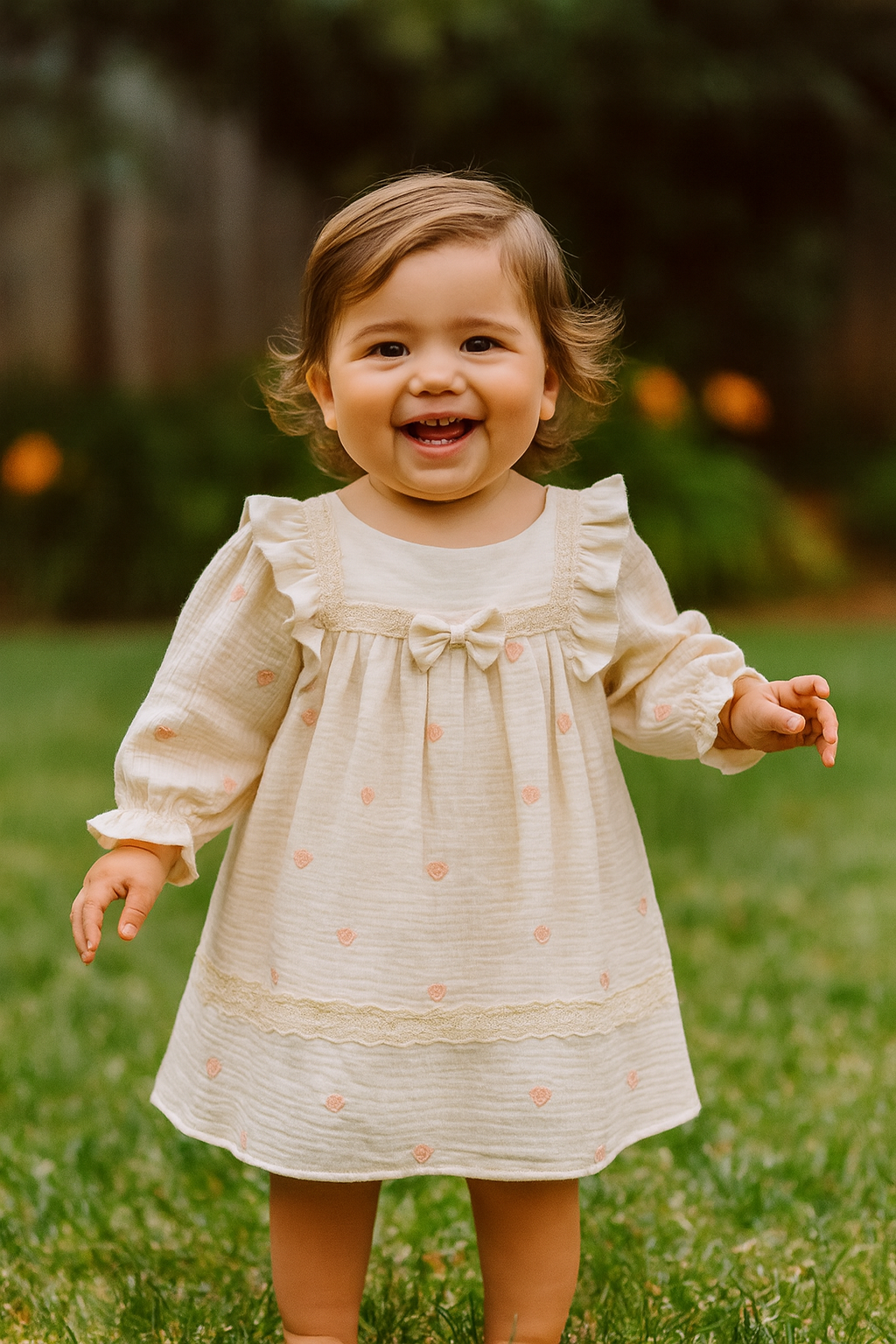 Robe bébé fille à cœurs en gaze de coton 100 % coton 9 mois