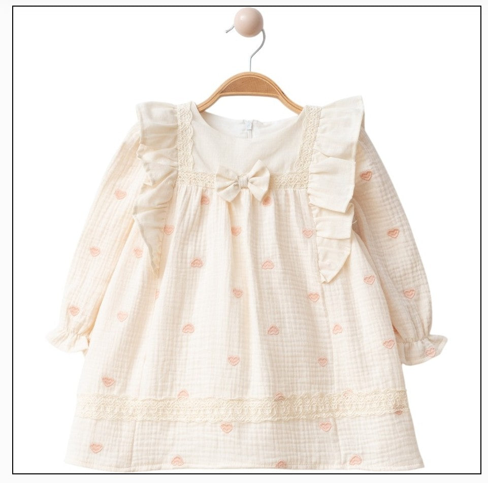 Robe bébé fille 100 % coton en gaze de coton à motifs cœurs