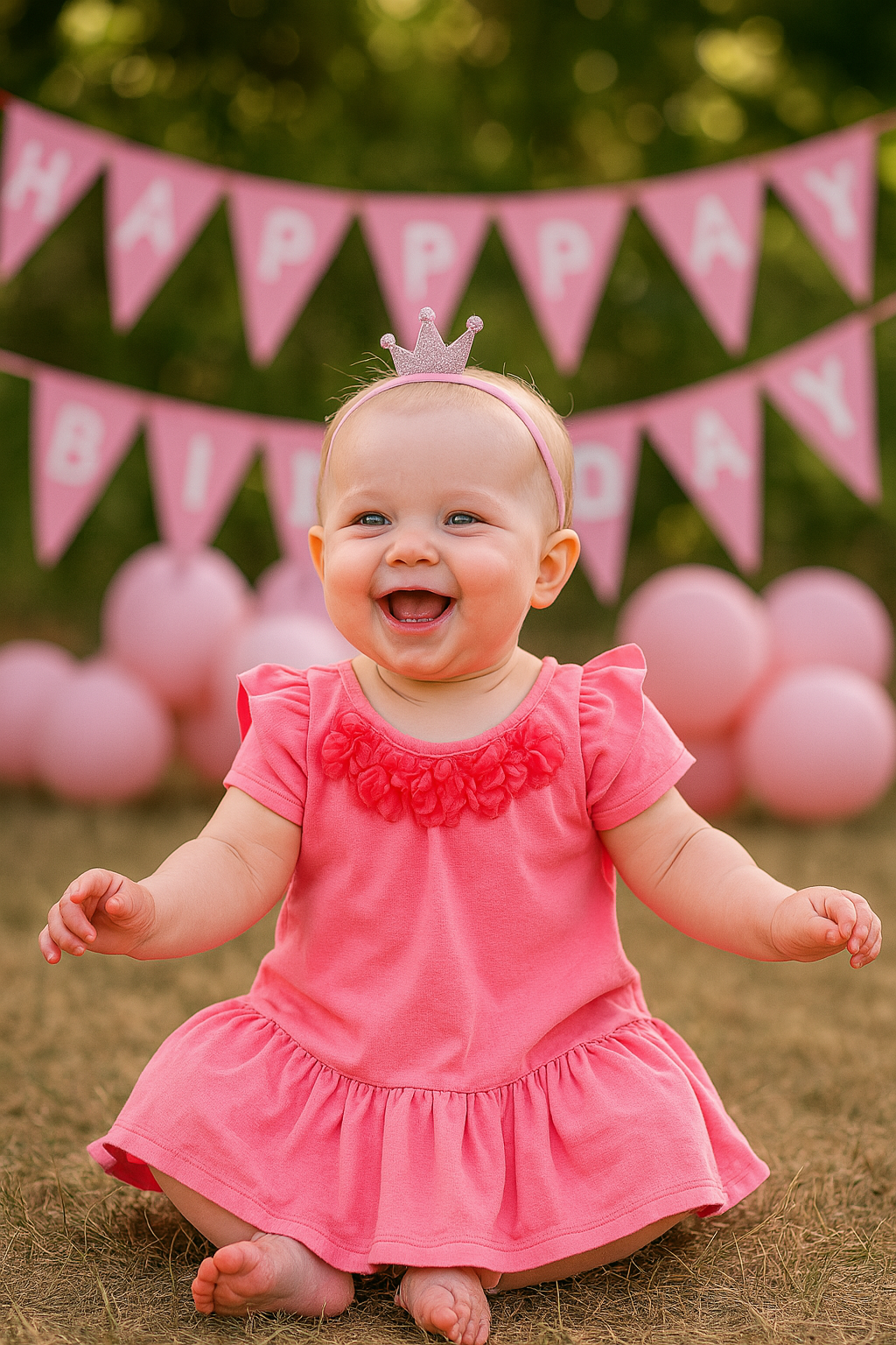 Robe bébé fille rose à col fleuri 100 % coton 9 à 12 mois