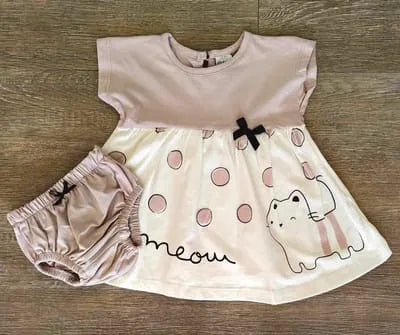 Robe bébé fille rose avec culotte motif chat, vue 2