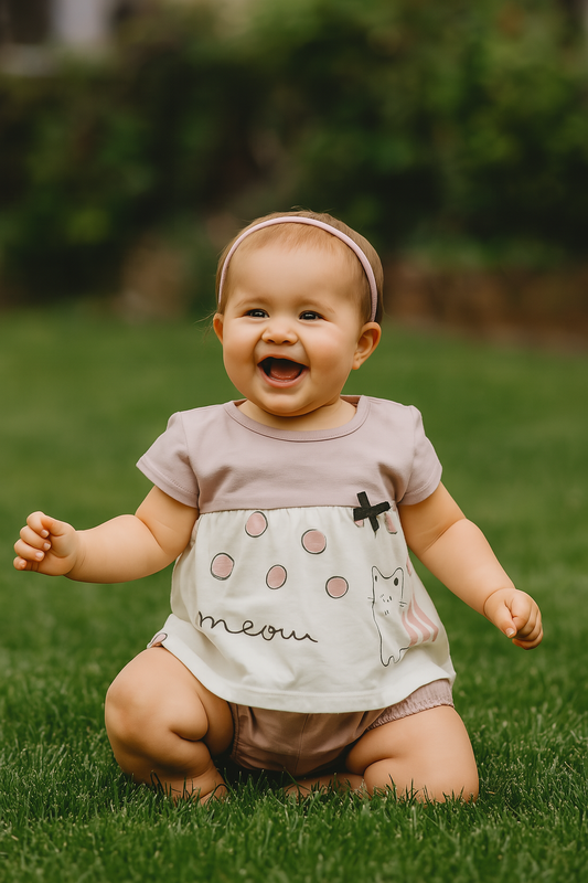 Robe bébé fille rose avec culotte motif chat