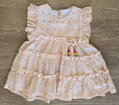 Robe bébé fille rose à volants 100 % coton, vue 2