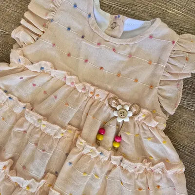 Robe bébé fille rose à volants 100 % coton, vue 3