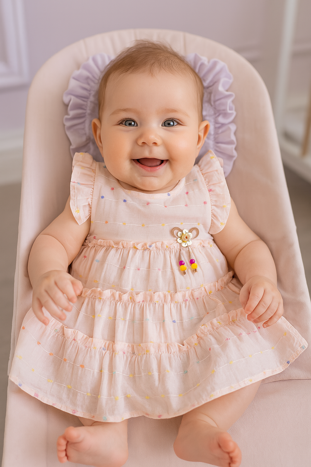 Robe bébé fille rose à volants 100 % coton