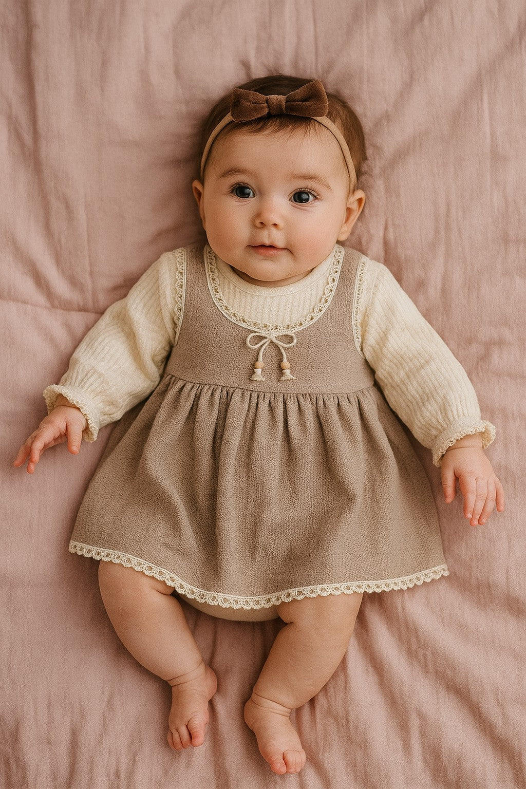 Robe bébé fille vintage beige effet 2 en 1 9 à 12 mois