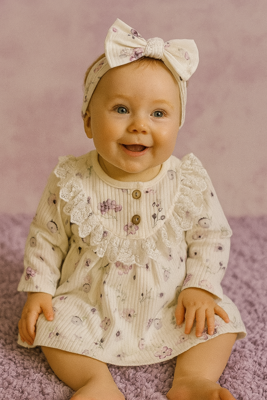 Robe fleurie bébé avec bandeau 100% coton taille de 3 à 9 mois ref 3022 ALL FOR KIDS