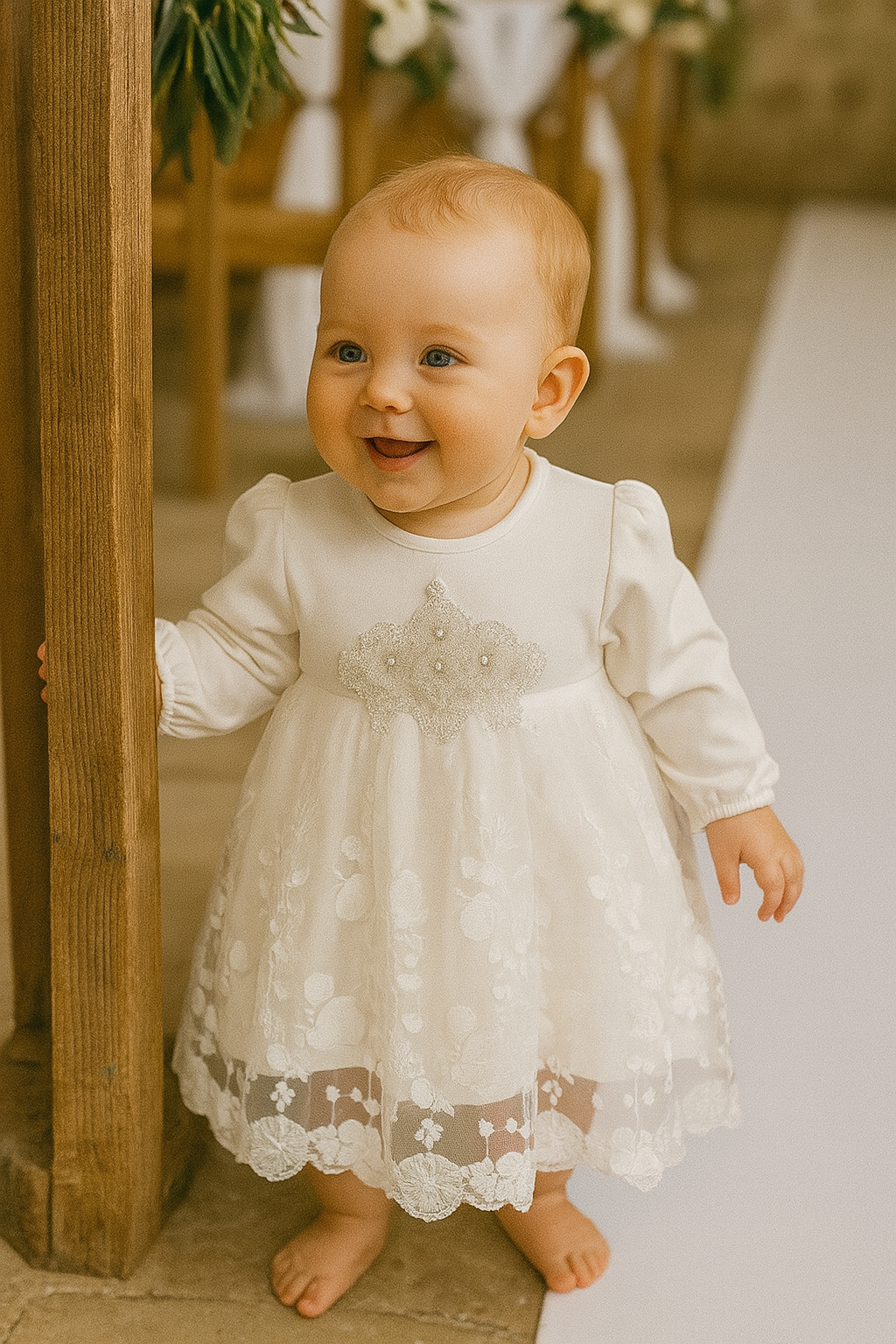 Robe de cérémonie bébé fille blanche 100% coton dernière taille 9 mois ref 6624 ALL FOR KIDS