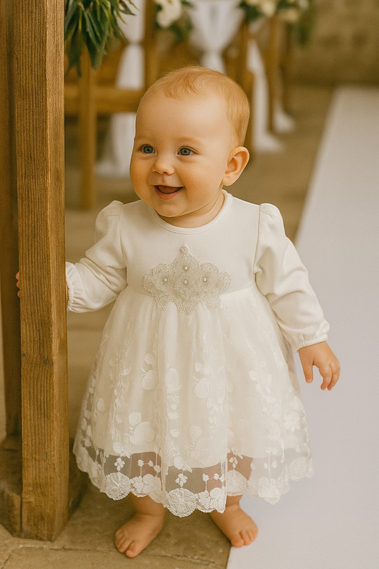 Robe de cérémonie bébé fille blanche 100% coton dernière taille 9 mois ref 6624 ALL FOR KIDS