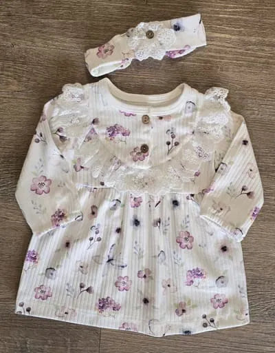 Robe fleurie bébé avec bandeau 100% coton taille de 3 à 9 mois ref 3022 ALL FOR KIDS