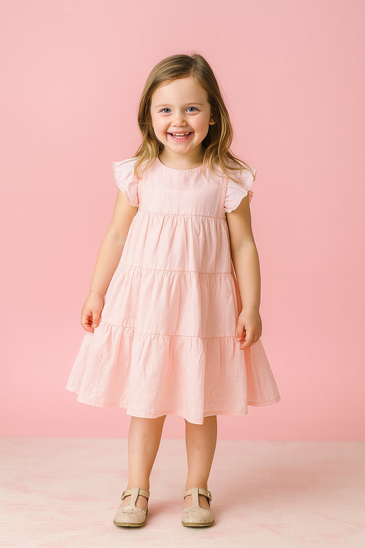 Robe rose fille 100% coton à volants taille de 2 à 5 ans ref 9200 ALL FOR KIDS