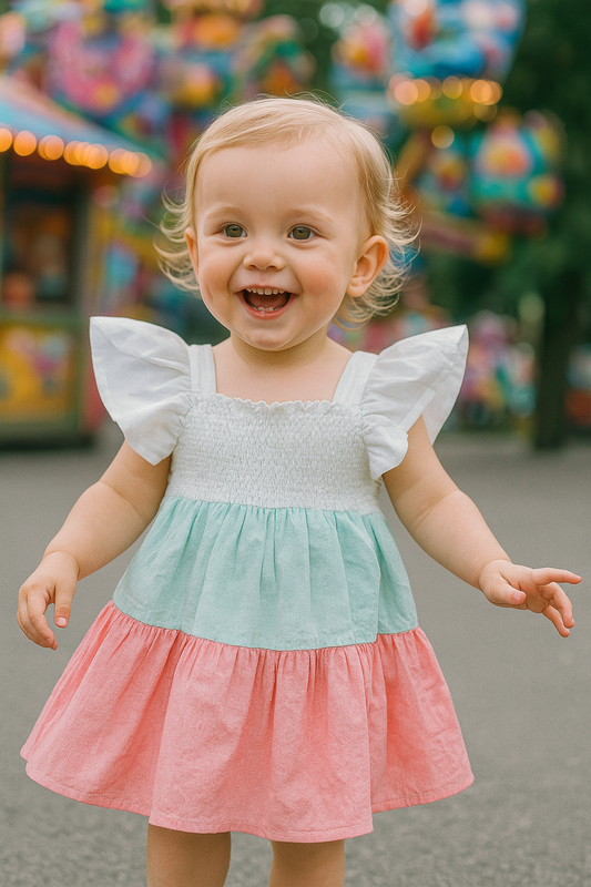Robe tricolore fille été taille  de 2 à 5 ans ref 9543 ALL FOR KIDS