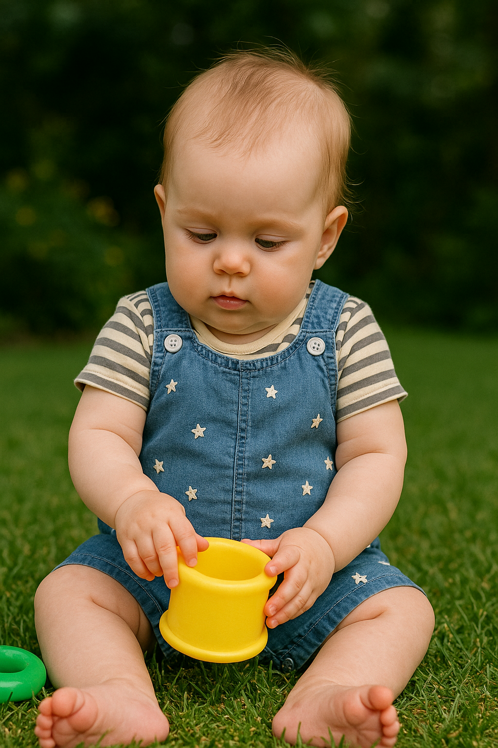 Salopette bébé bleue à étoiles brodées avec tee-shirt rayé blanc et bleu