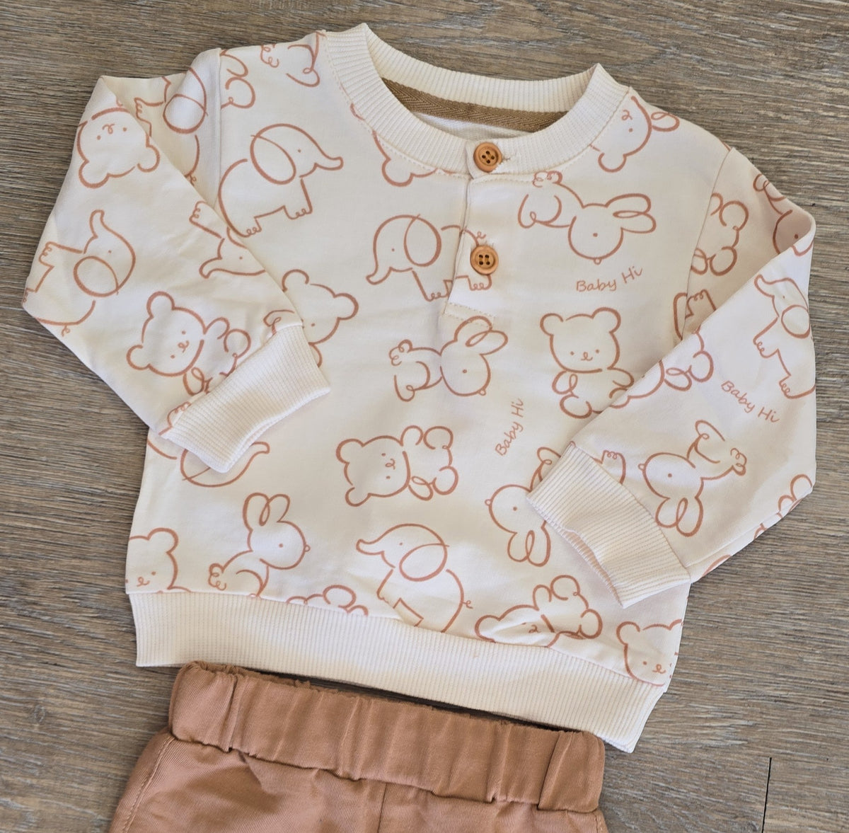 Sweat crème Baby Hi imprimé animaux bébé garçon 100 % coton