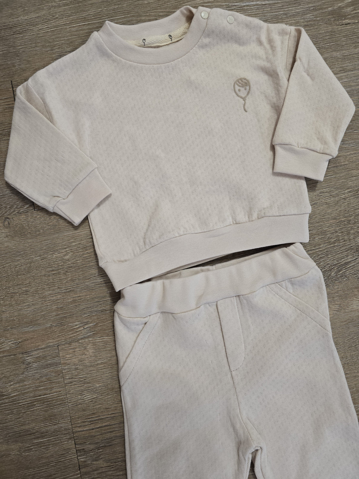 Sweat écru texturé bébé garçon 100 % coton avec pressions à l'épaule