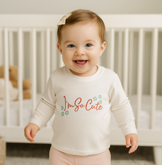 T-shirt bébé fille blanc « I'm So Cute » 100 % coton 9 à 18 mois - All for Kids