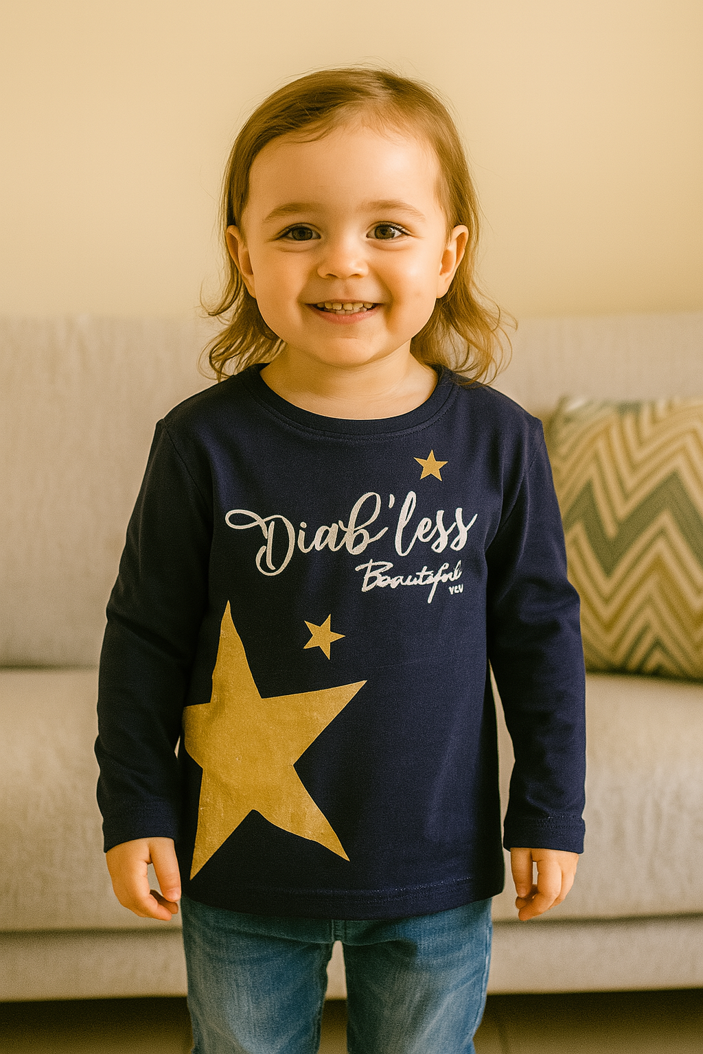 Tee-shirt fille Diab’less dernière taille 4 ans bleu marine coton étoile dorée ref 337 ALL FOR KIDS