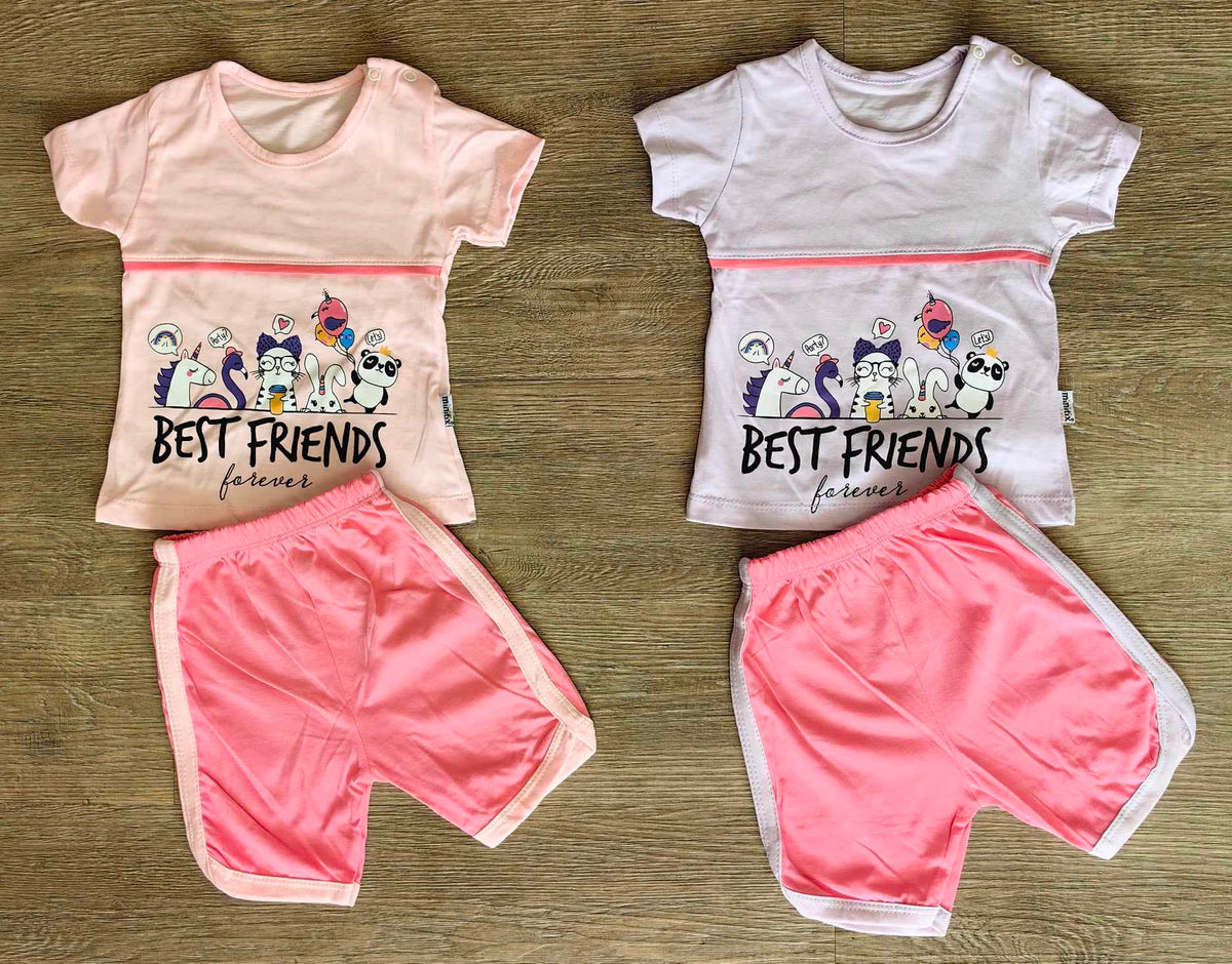 Tee-shirt Best Friends Forever et short rose foncé pour bébé fille