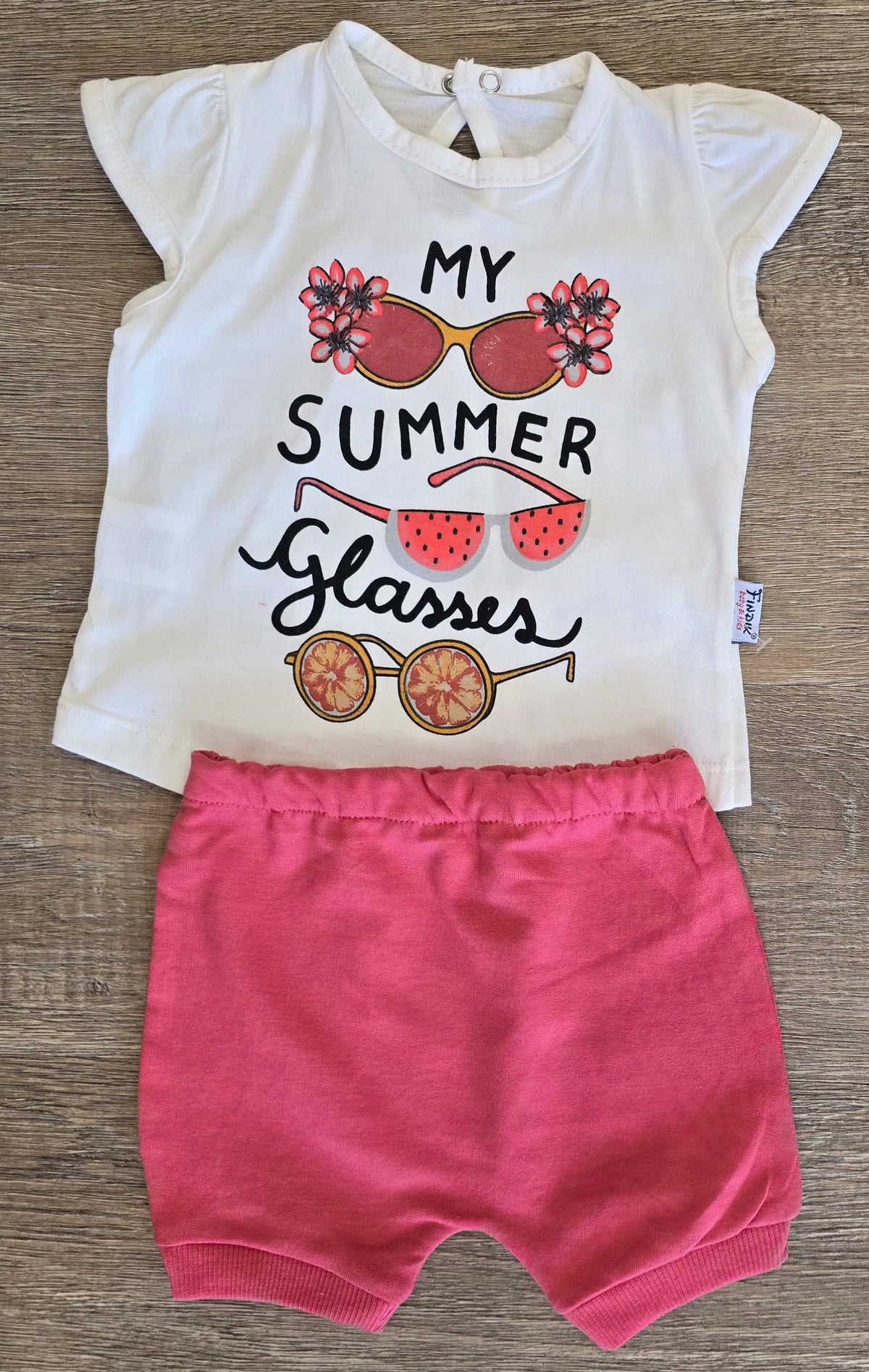 Tee-shirt blanc imprimé été et short rose pour bébé fille