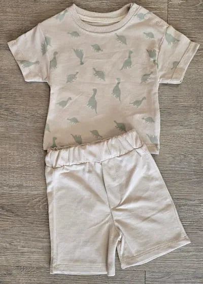 Tee-shirt bébé garçon à motifs dinosaures et short marron