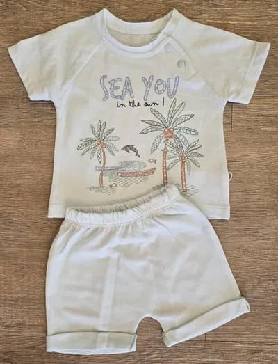 Tee-shirt bébé garçon Sea You imprimé tropical et short assorti
