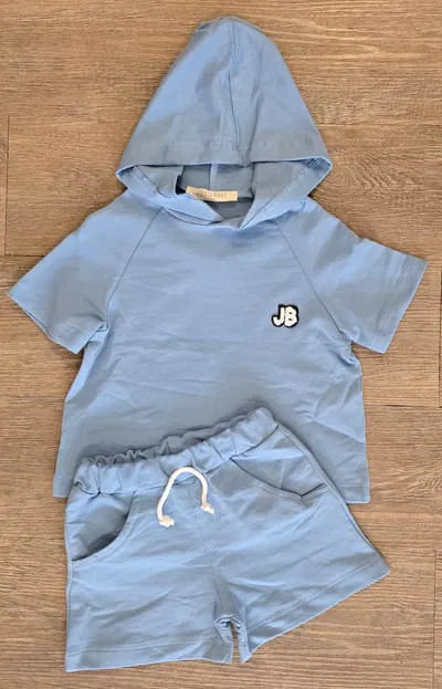 Tee-shirt bleu à capuche et short assorti bébé garçon 24 mois